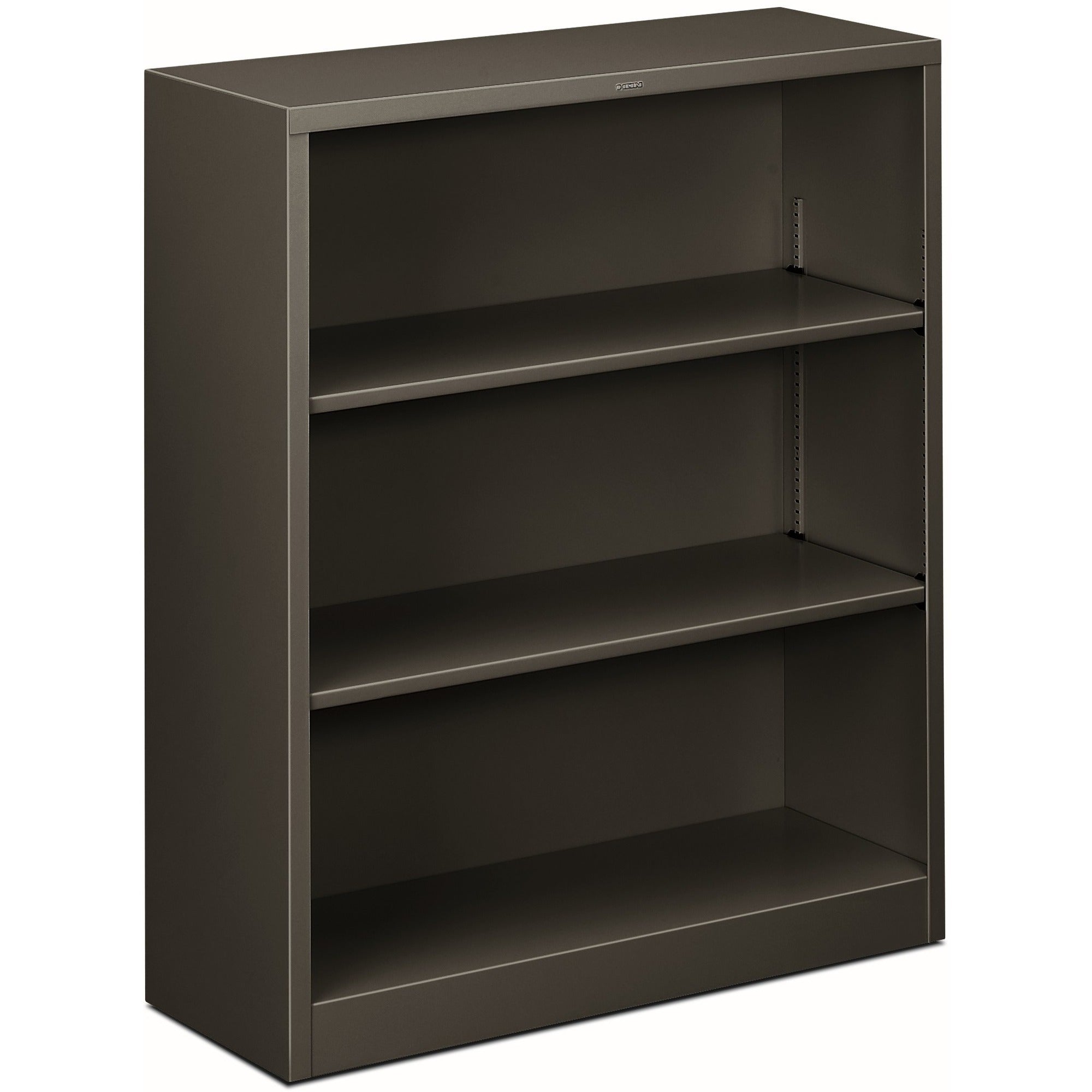 Metal Bookcase, Three-Shelf, 34.5w x 12.63d x 41h, Charcoal