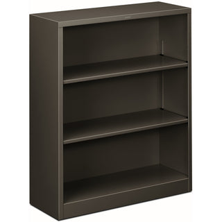Metal Bookcase, Three-Shelf, 34.5w x 12.63d x 41h, Charcoal