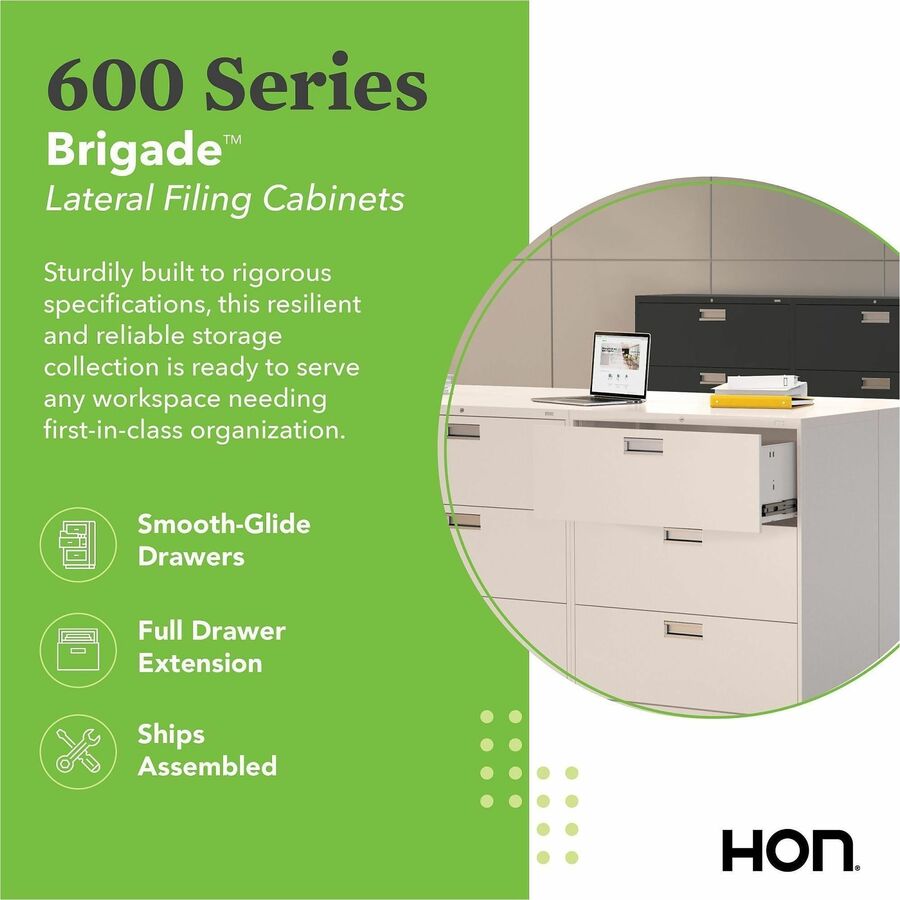 Brigade 600 Series Lateral File, 4 Legal/Letter-Size File Drawers, Light Gray, 42" x 18" x 52.5