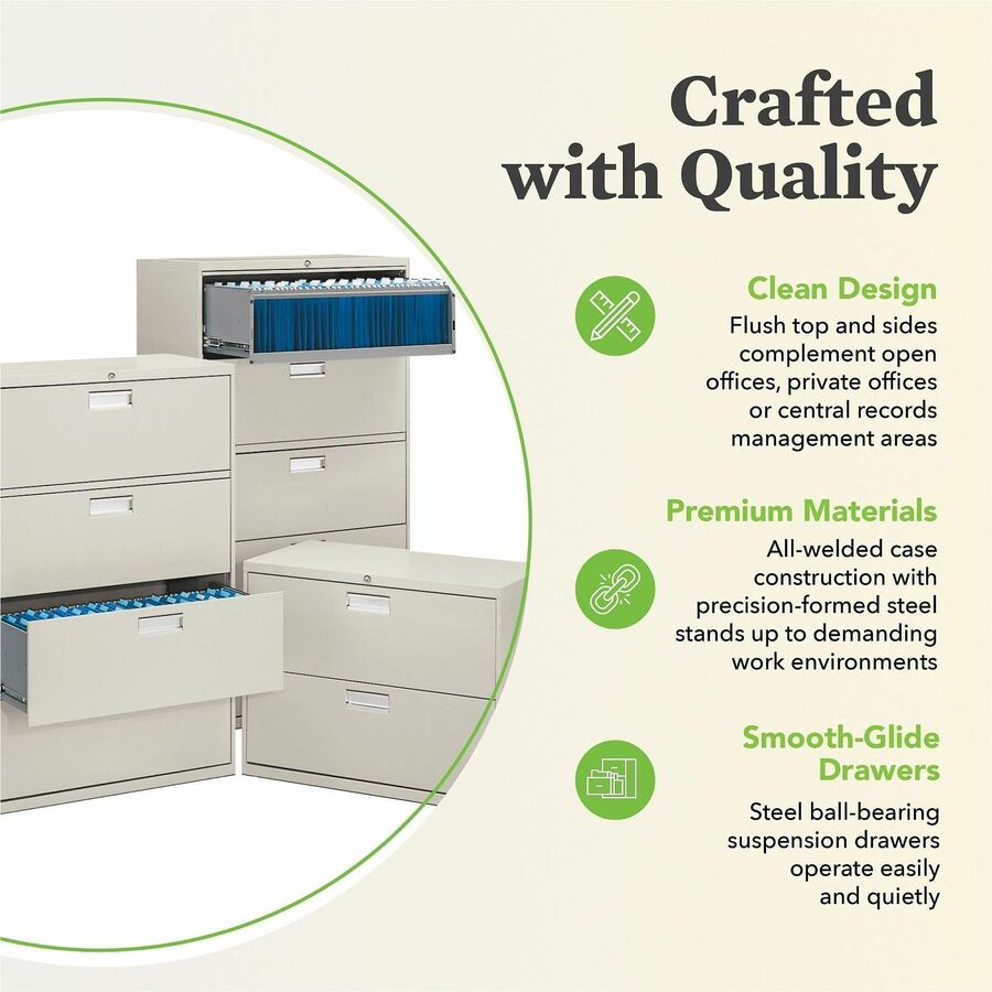 Brigade 600 Series Lateral File, 4 Legal/Letter-Size File Drawers, Light Gray, 42" x 18" x 52.5