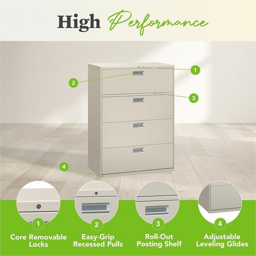 Brigade 600 Series Lateral File, 4 Legal/Letter-Size File Drawers, Light Gray, 42" x 18" x 52.5