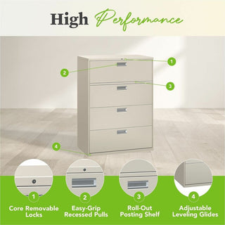 Brigade 600 Series Lateral File, 4 Legal/Letter-Size File Drawers, Light Gray, 42" x 18" x 52.5
