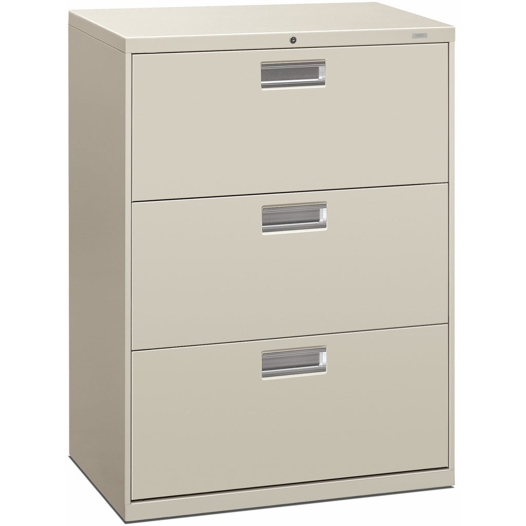 Brigade 600 Series Lateral File, 3 Legal/Letter-Size File Drawers, Light Gray, 30" x 18" x 39.13