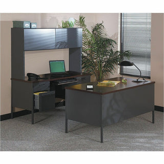Metro Classic Series Left Pedestal "L" Workstation Desk, 66" x 30" x 29.5", Mahogany/Charcoal