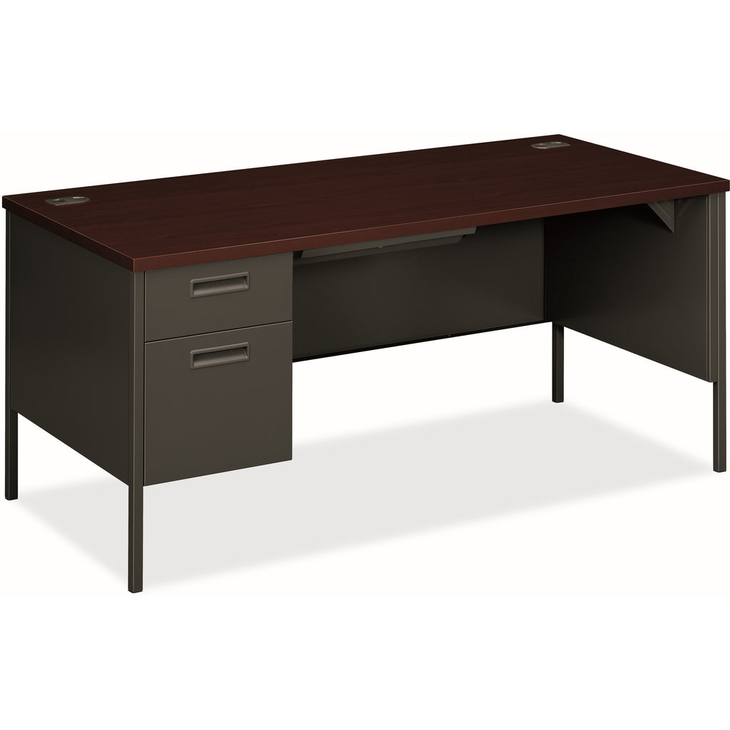 Metro Classic Series Left Pedestal "L" Workstation Desk, 66" x 30" x 29.5", Mahogany/Charcoal