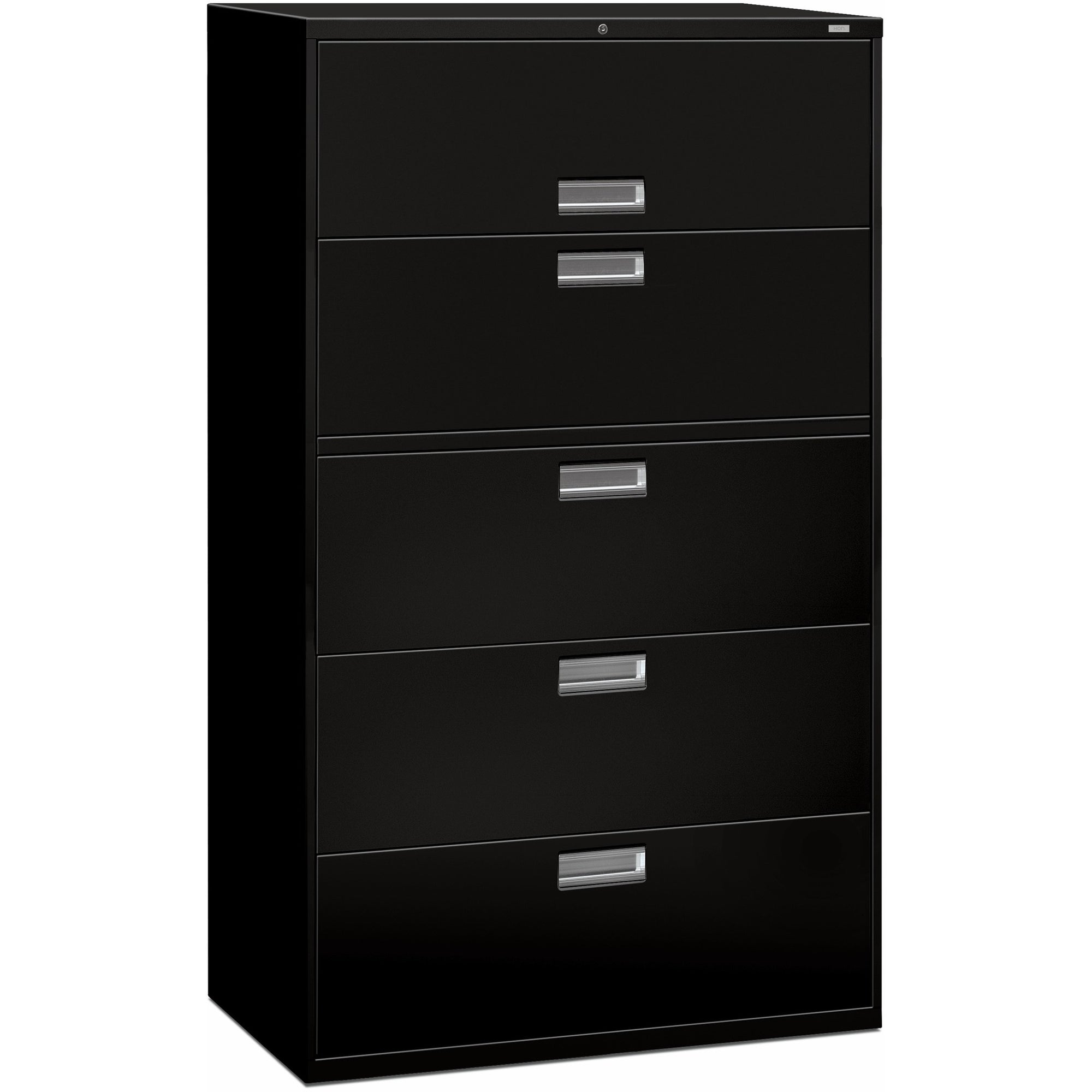 Brigade 600 Series Lateral File, 4 Legal/Letter-Size File Drawers, 1 Roll-Out File Shelf, Black, 42" x 18" x 64.25
