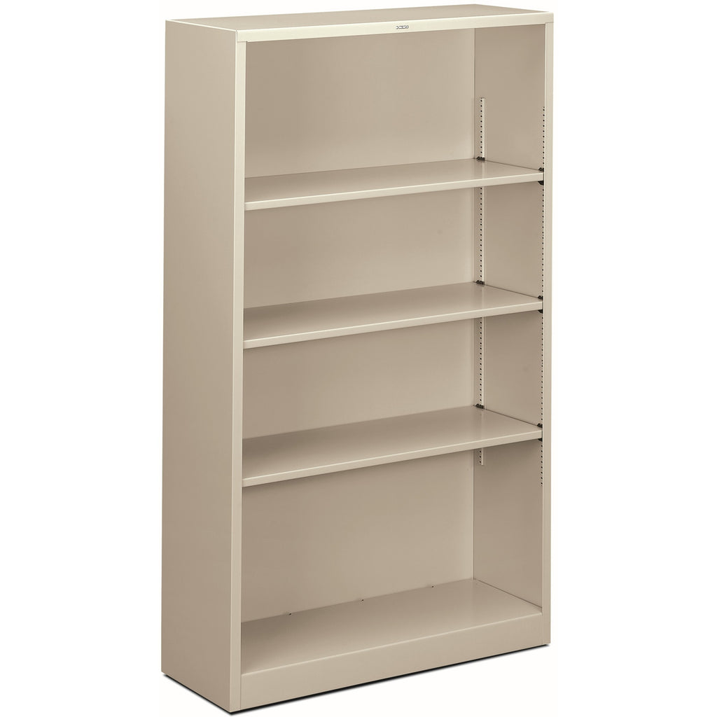 Metal Bookcase, Four-Shelf, 34.5w x 12.63d x 59h, Light Gray