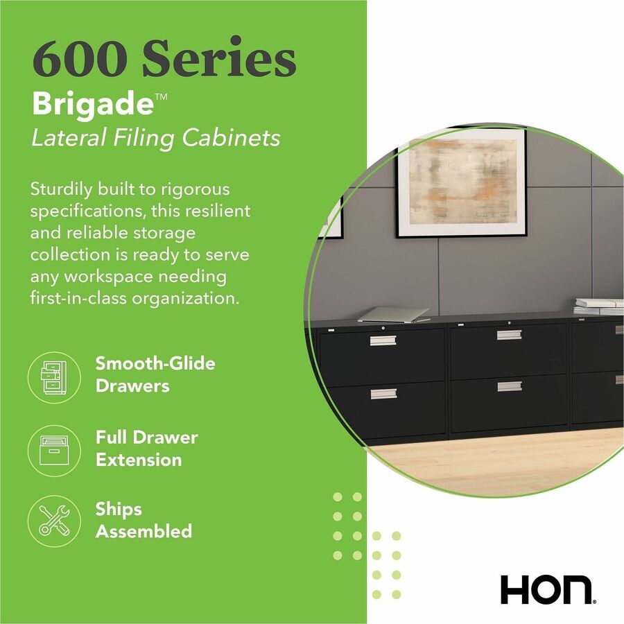 Brigade 600 Series Lateral File, 2 Legal/Letter-Size File Drawers, Black, 36" x 18" x 28