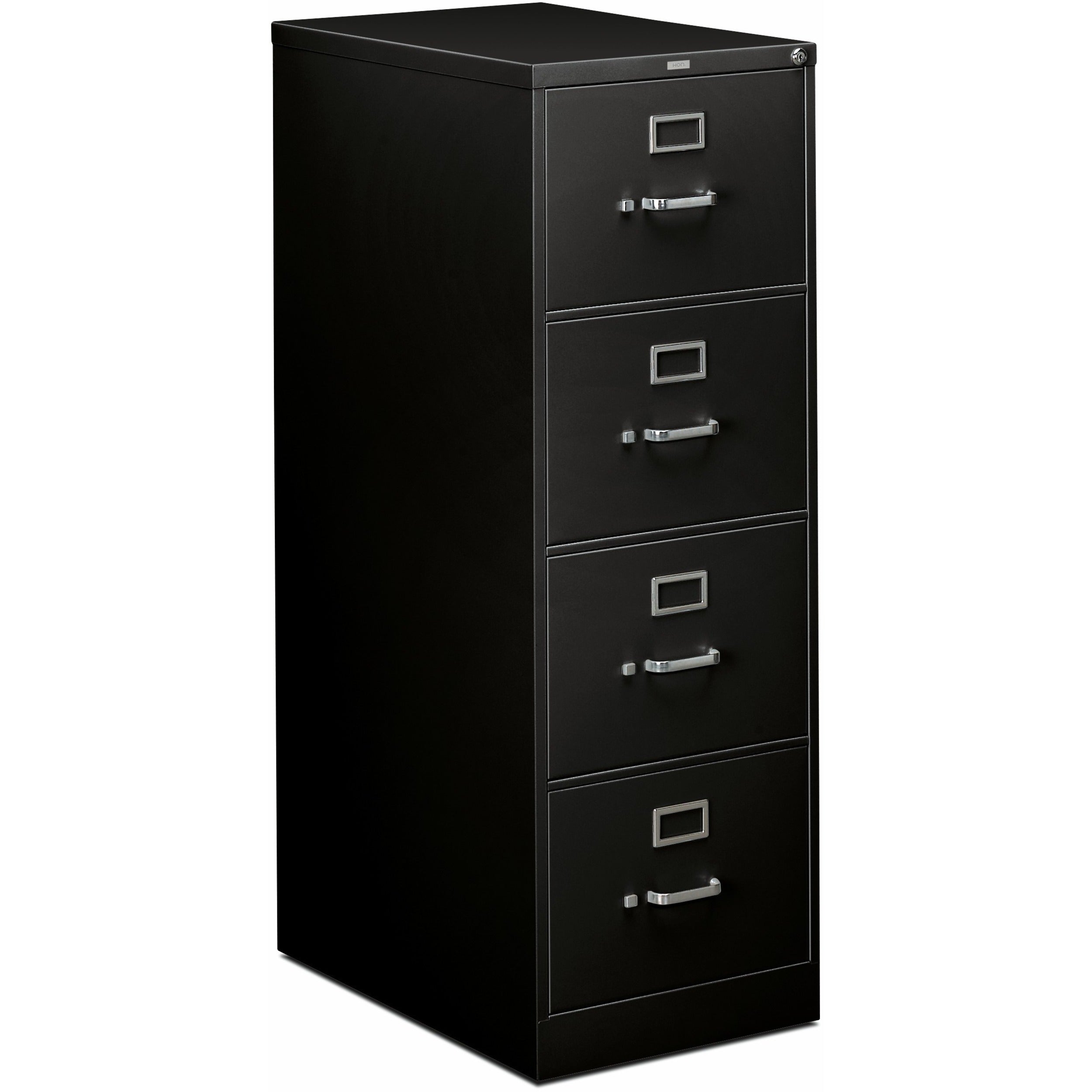 310 Series Vertical File, 4 Legal-Size File Drawers, Black, 18.25" x 26.5" x 52