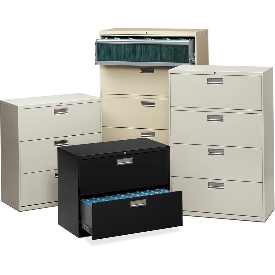 Brigade 600 Series Lateral File, 4 Legal/Letter-Size File Drawers, 1 Roll-Out File Shelf, Putty, 42" x 18" x 64.25