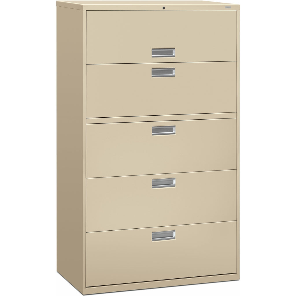 Brigade 600 Series Lateral File, 4 Legal/Letter-Size File Drawers, 1 Roll-Out File Shelf, Putty, 42" x 18" x 64.25