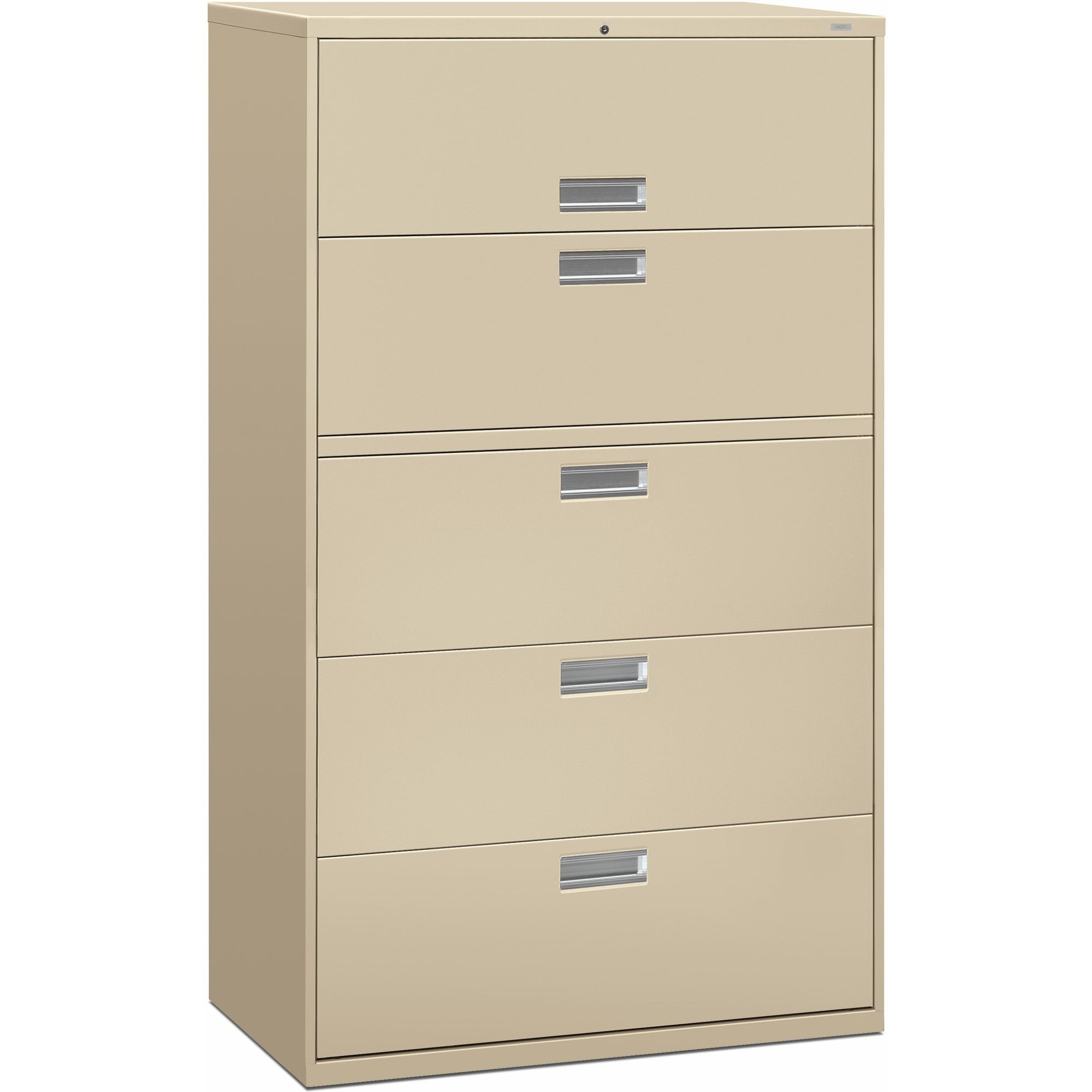 Brigade 600 Series Lateral File, 4 Legal/Letter-Size File Drawers, 1 Roll-Out File Shelf, Putty, 42" x 18" x 64.25