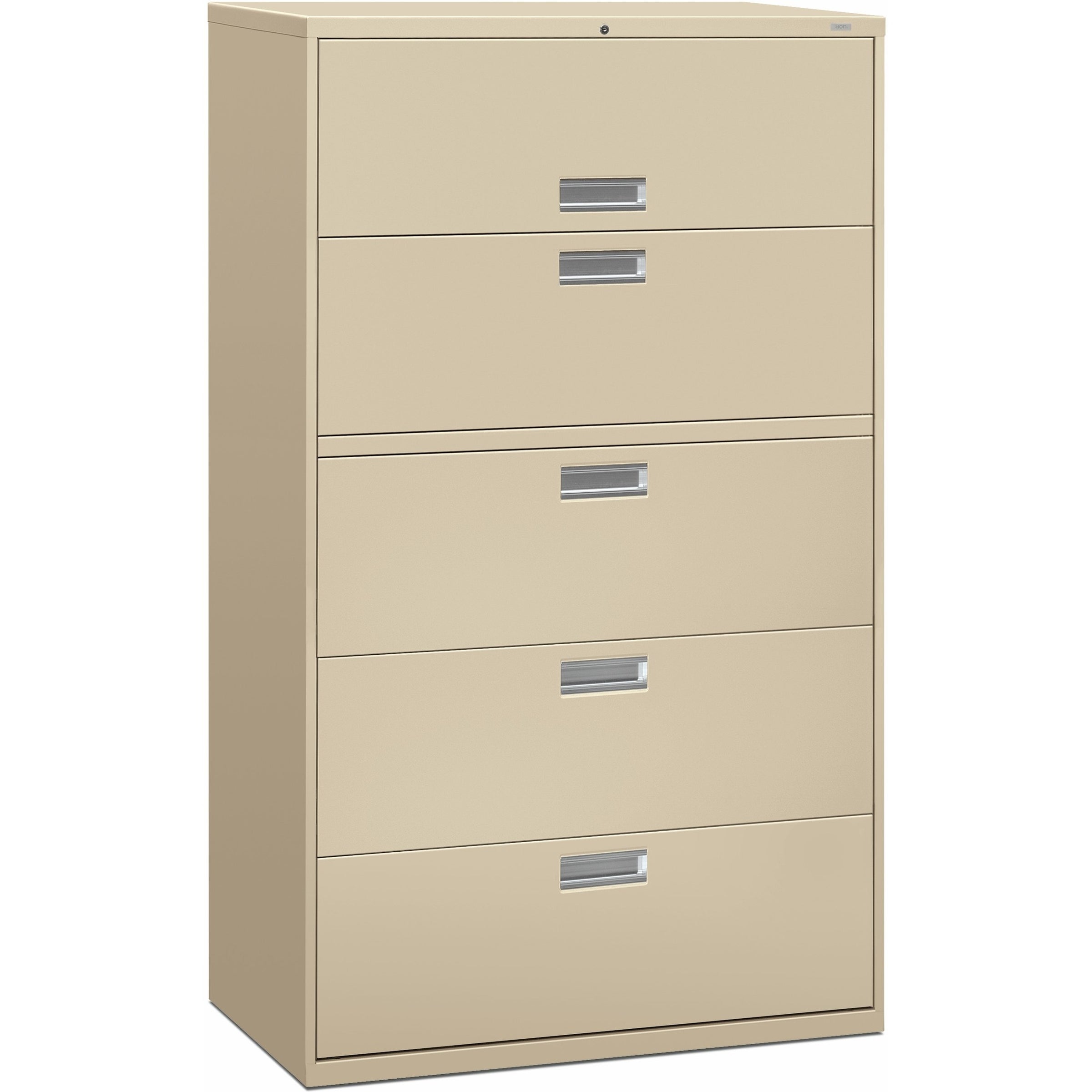 Brigade 600 Series Lateral File, 4 Legal/Letter-Size File Drawers, 1 Roll-Out File Shelf, Putty, 42" x 18" x 64.25