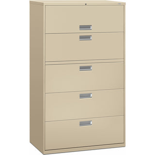 Brigade 600 Series Lateral File, 4 Legal/Letter-Size File Drawers, 1 Roll-Out File Shelf, Putty, 42" x 18" x 64.25