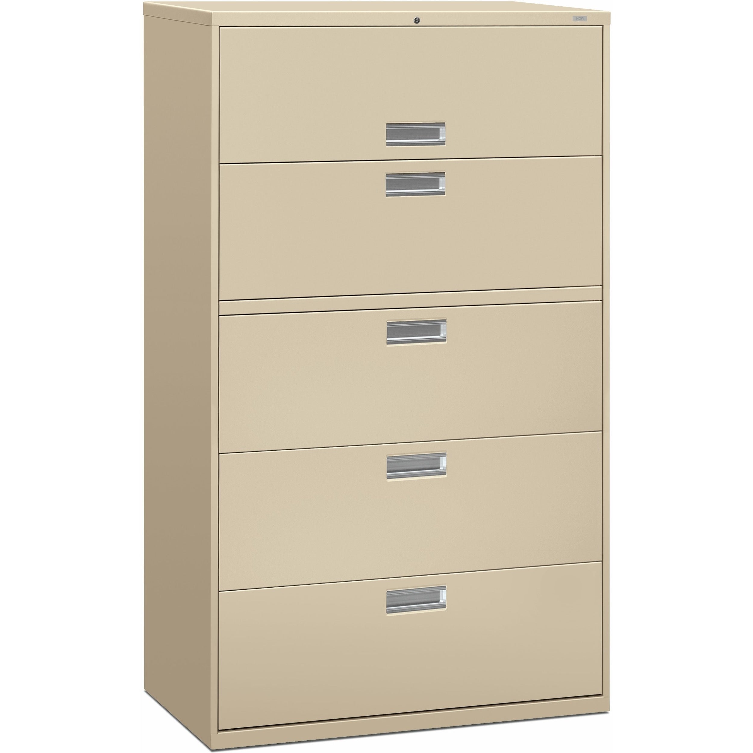Brigade 600 Series Lateral File, 4 Legal/Letter-Size File Drawers, 1 Roll-Out File Shelf, Putty, 42" x 18" x 64.25