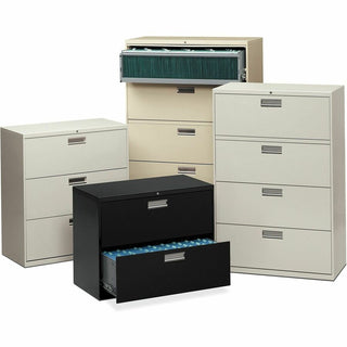 Brigade 600 Series Lateral File, 4 Legal/Letter-Size File Drawers, 1 Roll-Out File Shelf, Putty, 42" x 18" x 64.25