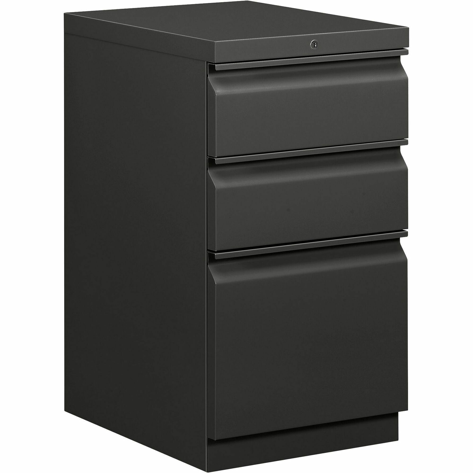 Brigade Mobile Pedestal with Pencil Tray Insert, Left/Right, 3-Drawers: Box/Box/File, Letter, Charcoal, 15" x 19.88" x 28