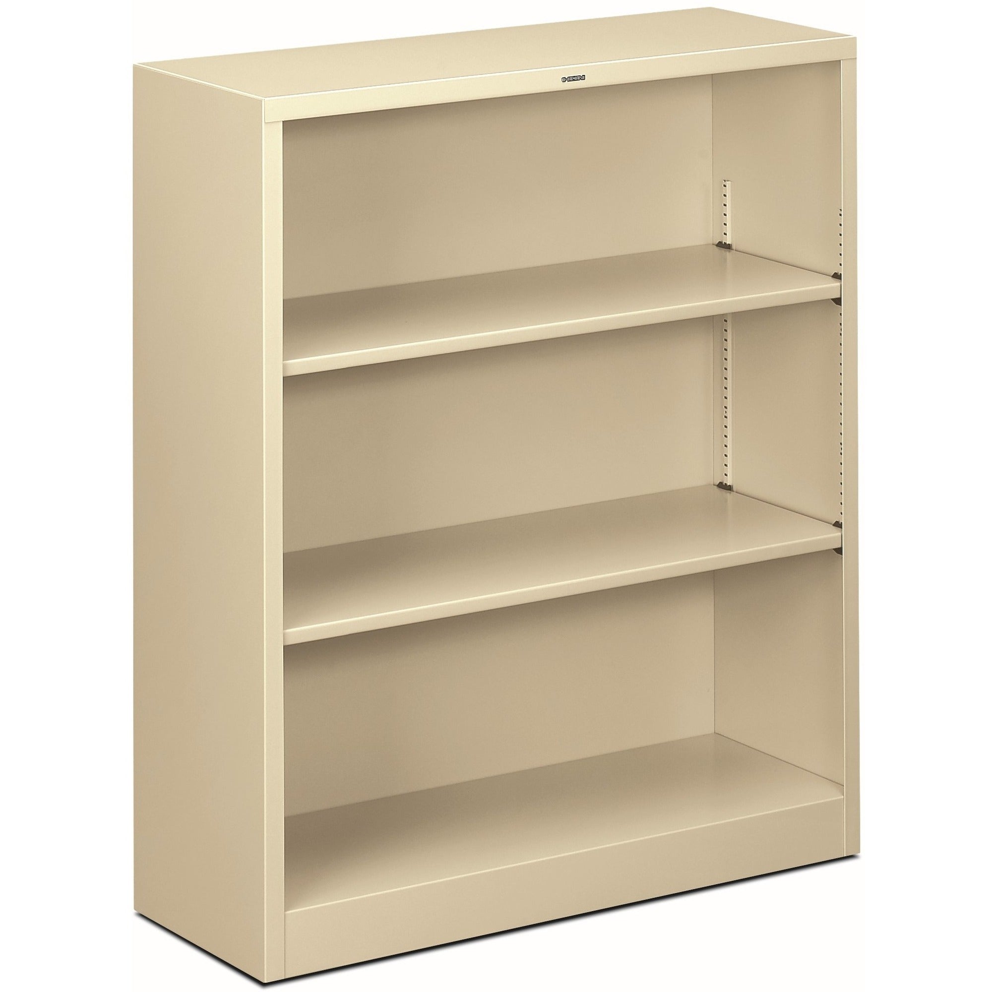 Metal Bookcase, Three-Shelf, 34.5w x 12.63d x 41h, Putty