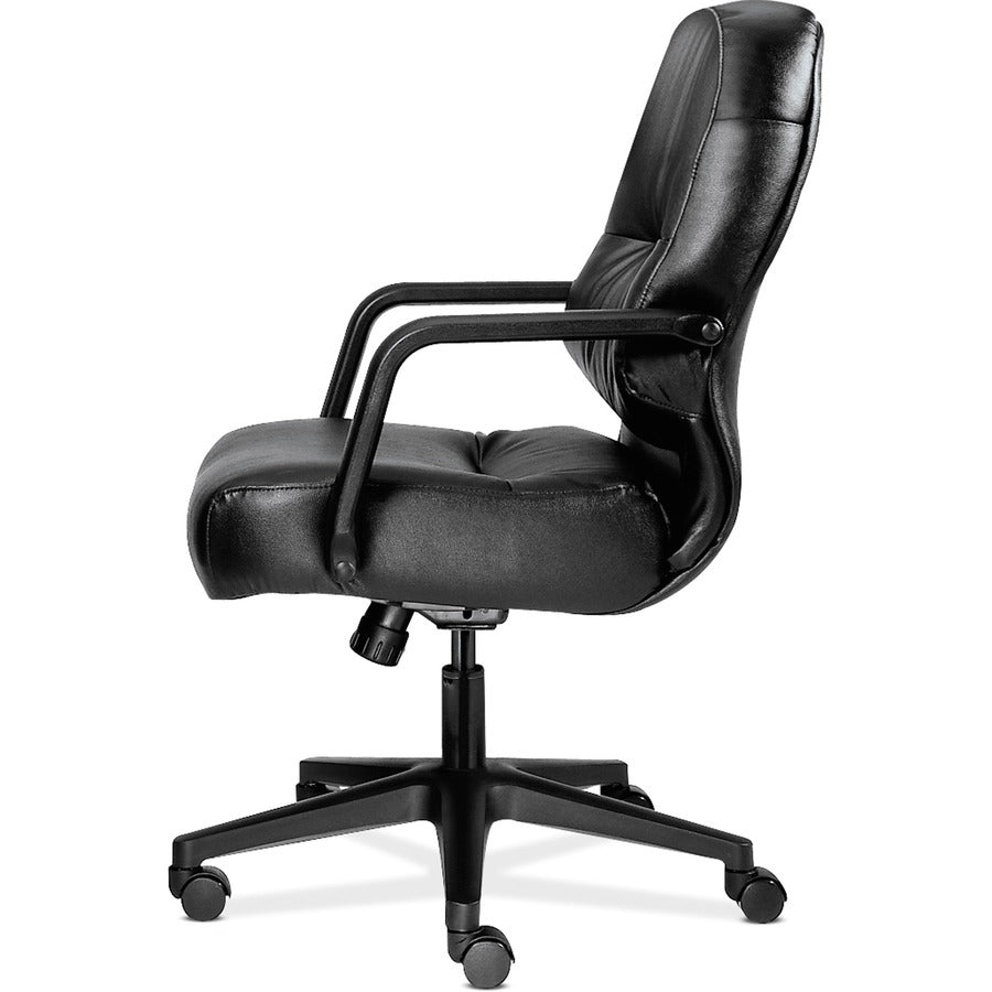 Pillow-Soft 2090 Series Leather Managerial Mid-Back Swivel/Tilt Chair, Supports 300 lb, 16.75" to 21.25" Seat Height, Black