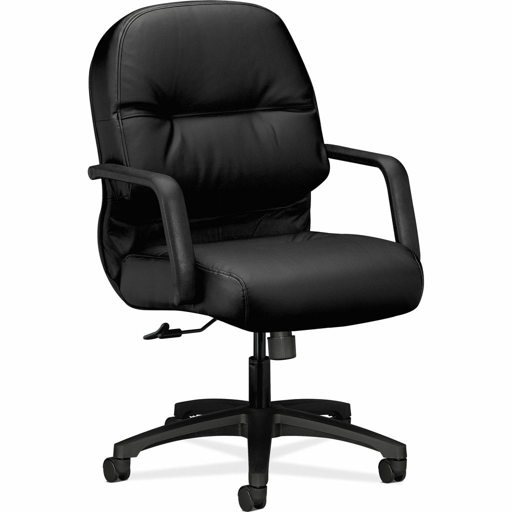 Pillow-Soft 2090 Series Leather Managerial Mid-Back Swivel/Tilt Chair, Supports 300 lb, 16.75" to 21.25" Seat Height, Black