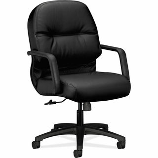 Pillow-Soft 2090 Series Leather Managerial Mid-Back Swivel/Tilt Chair, Supports 300 lb, 16.75" to 21.25" Seat Height, Black