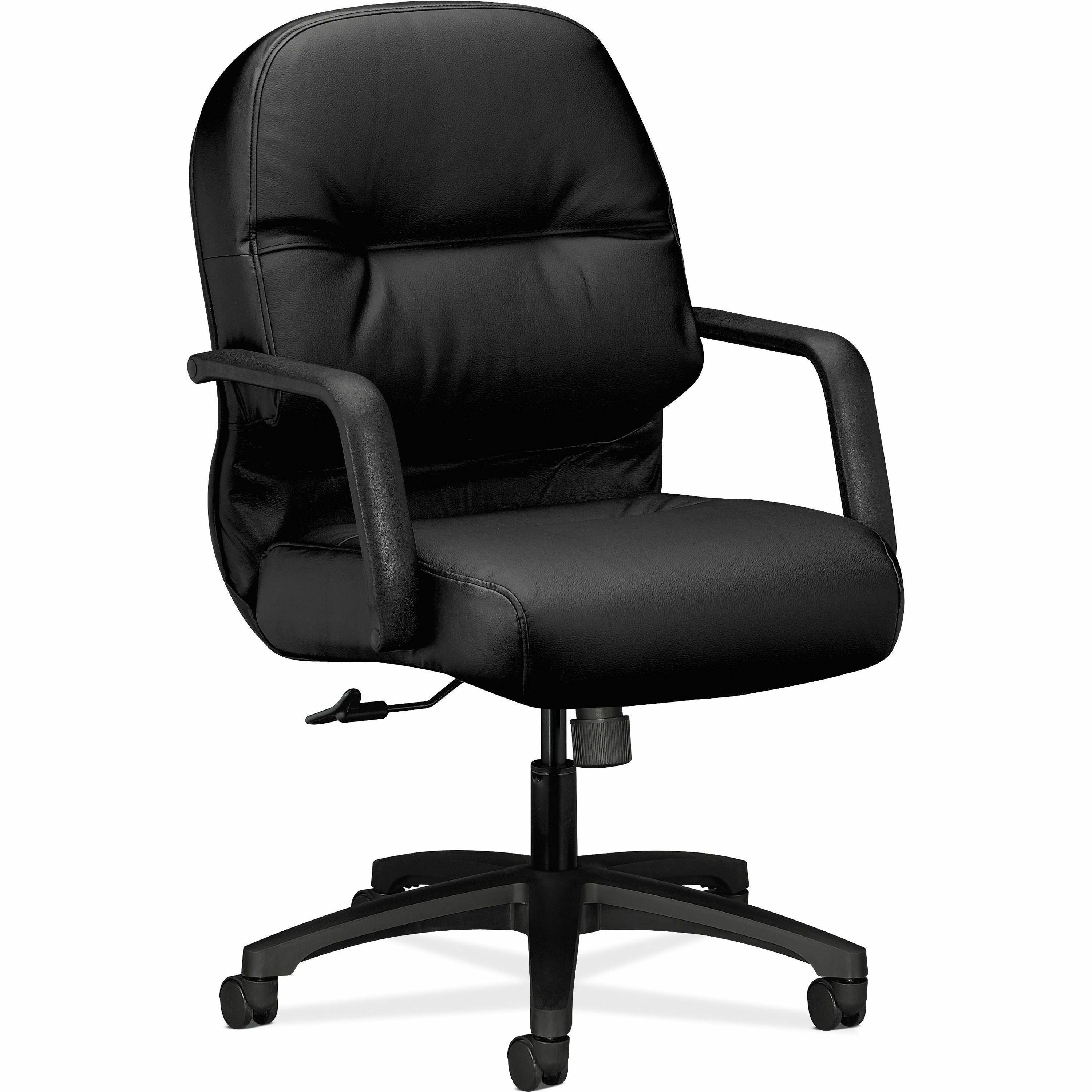 Pillow-Soft 2090 Series Leather Managerial Mid-Back Swivel/Tilt Chair, Supports 300 lb, 16.75" to 21.25" Seat Height, Black