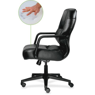 Pillow-Soft 2090 Series Leather Managerial Mid-Back Swivel/Tilt Chair, Supports 300 lb, 16.75" to 21.25" Seat Height, Black