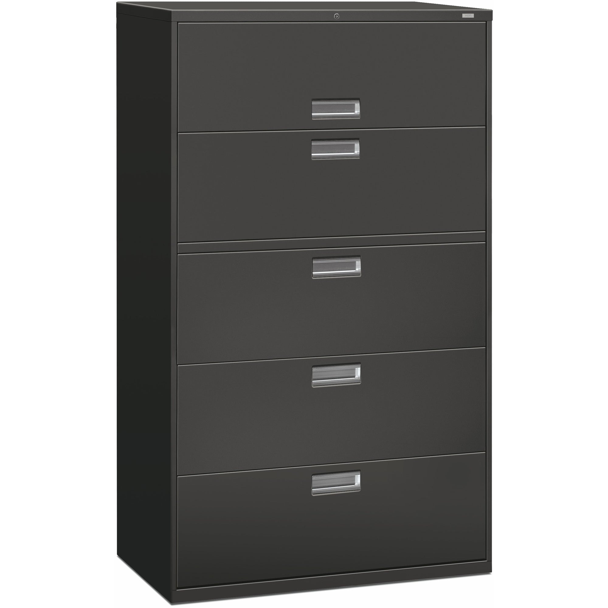 Brigade 600 Series Lateral File, 4 Legal/Letter-Size File Drawers, 1 Roll-Out File Shelf, Charcoal, 42" x 18" x 64.25