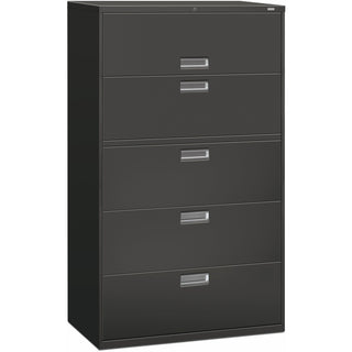Brigade 600 Series Lateral File, 4 Legal/Letter-Size File Drawers, 1 Roll-Out File Shelf, Charcoal, 42" x 18" x 64.25
