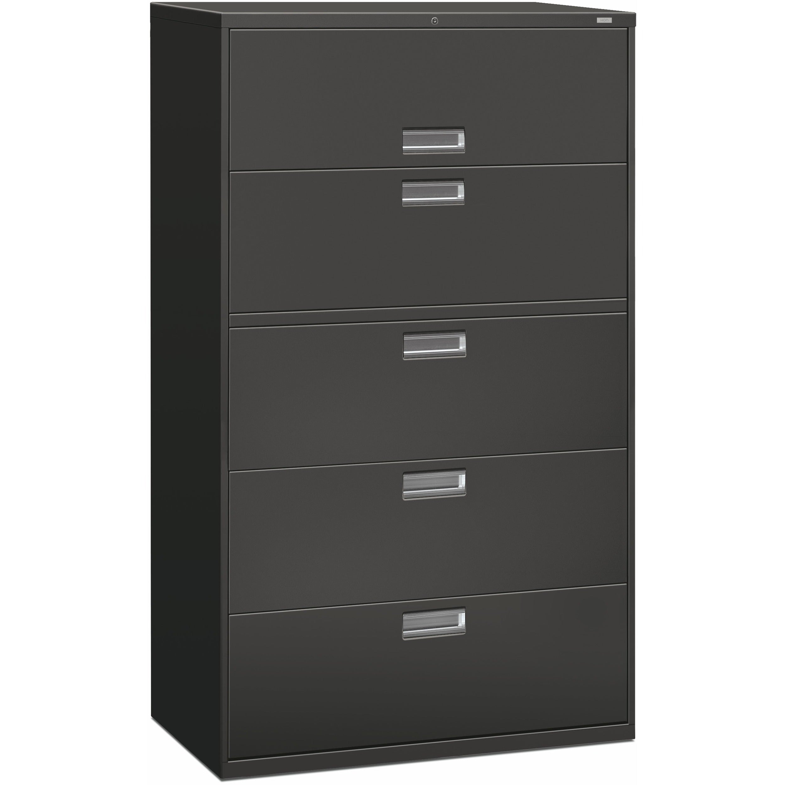 Brigade 600 Series Lateral File, 4 Legal/Letter-Size File Drawers, 1 Roll-Out File Shelf, Charcoal, 42" x 18" x 64.25