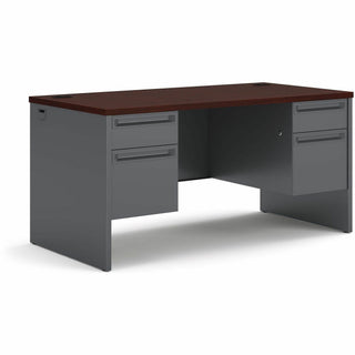 38000 Series Double Pedestal Desk, 60" x 30" x 29.5", Mahogany/Charcoal