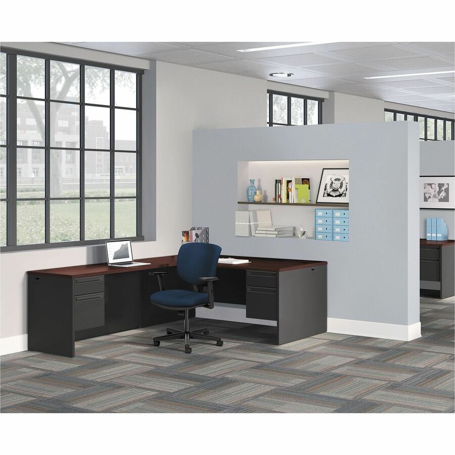 38000 Series Double Pedestal Desk, 60" x 30" x 29.5", Mahogany/Charcoal