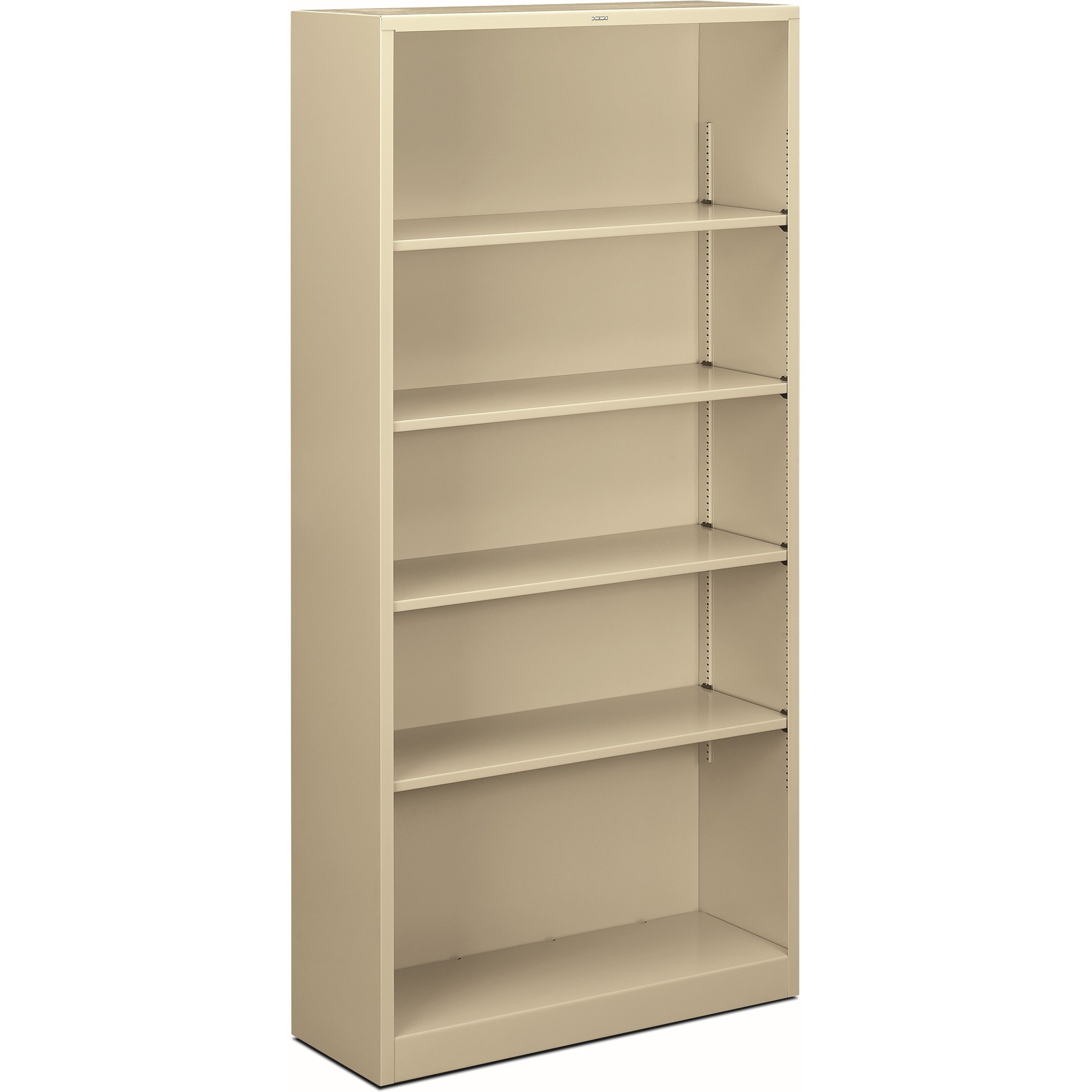 Metal Bookcase, Five-Shelf, 34.5w x 12.63d x 71h, Putty