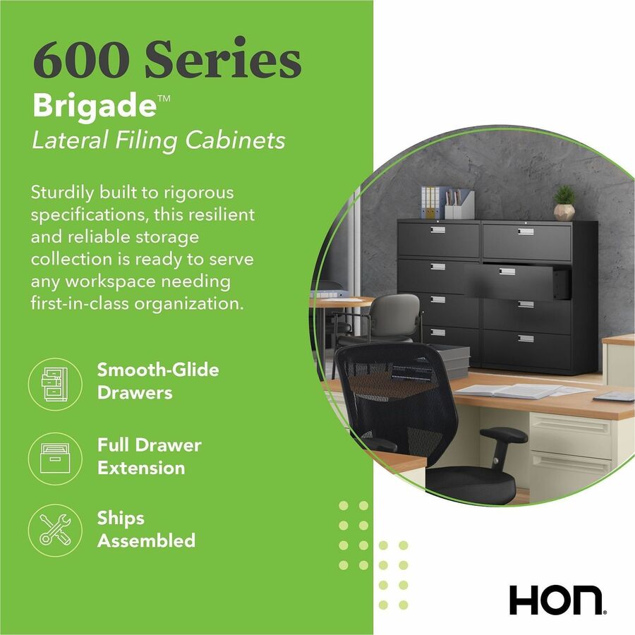 Brigade 600 Series Lateral File, 4 Legal/Letter-Size File Drawers, Putty, 36" x 18" x 52.5