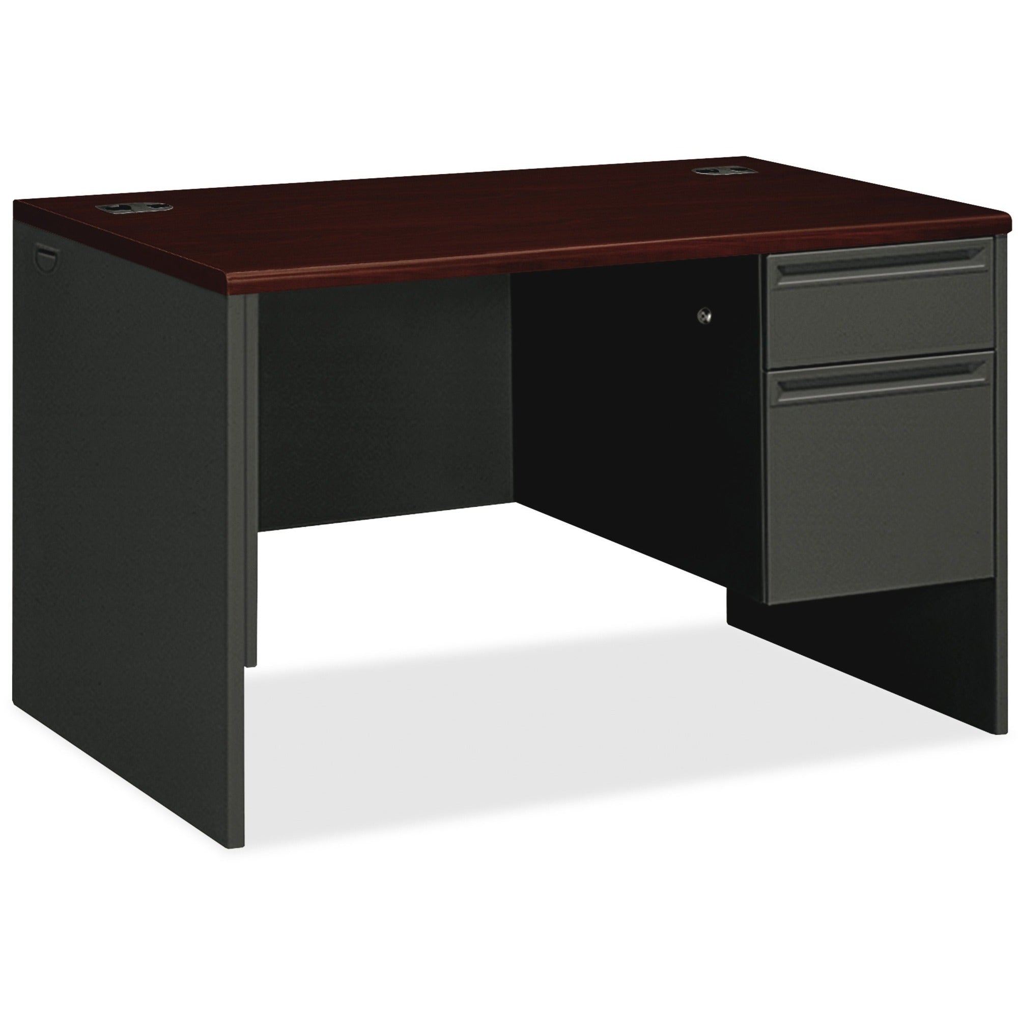 38000 Series Right Pedestal Desk, 48" x 30" x 29.5", Mahogany/Charcoal