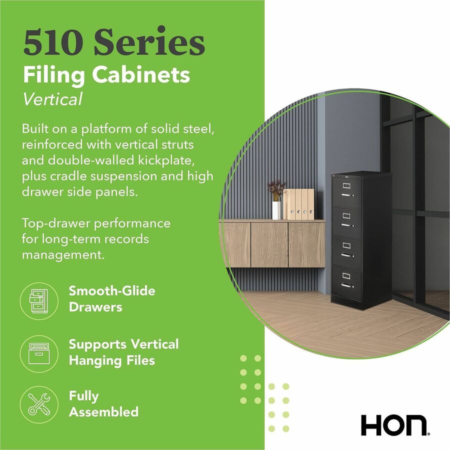 510 Series Vertical File, 4 Letter-Size File Drawers, Putty, 15" x 25" x 52
