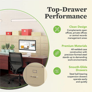 510 Series Vertical File, 4 Letter-Size File Drawers, Putty, 15" x 25" x 52