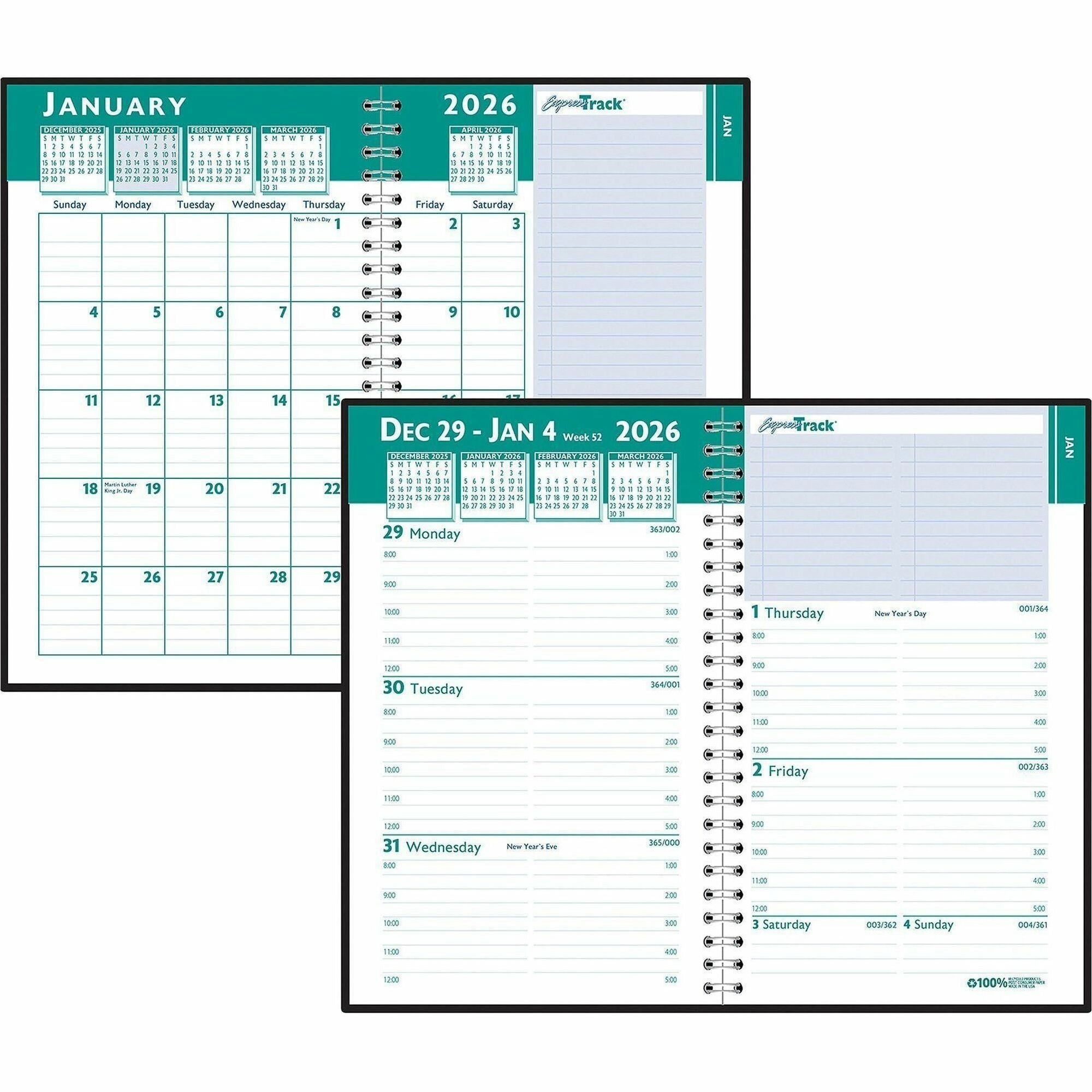 Express Track Recycled Weekly Appointment Book/Monthly Planner, 11 x 8.5, Black Cover, 13-Month (Jan to Jan): 2024 to 2025