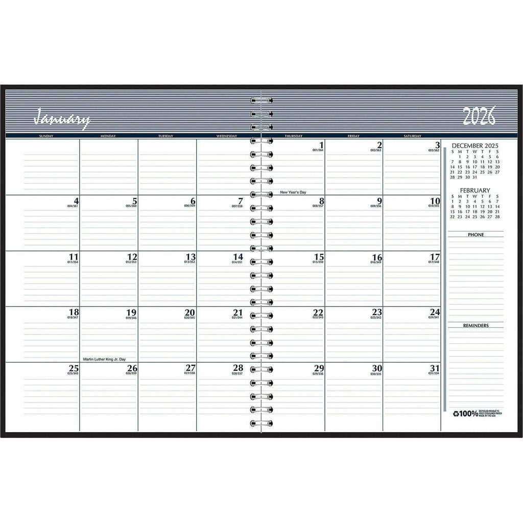 14-Month Recycled Ruled Monthly Planner, 8.75 x 6.78, Black Cover, 14-Month (Dec to Jan): 2023 to 2025