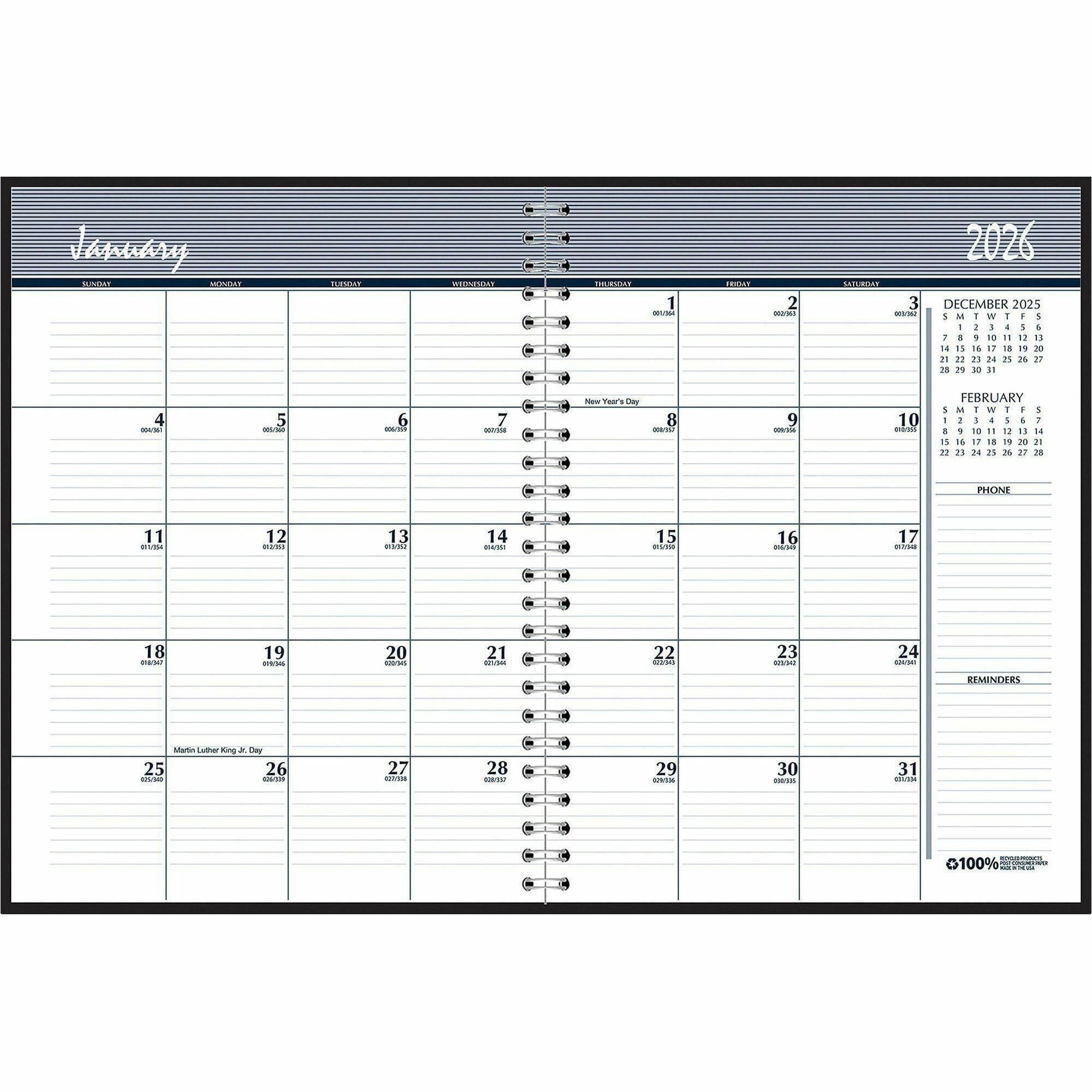 14-Month Recycled Ruled Monthly Planner, 8.75 x 6.78, Black Cover, 14-Month (Dec to Jan): 2023 to 2025