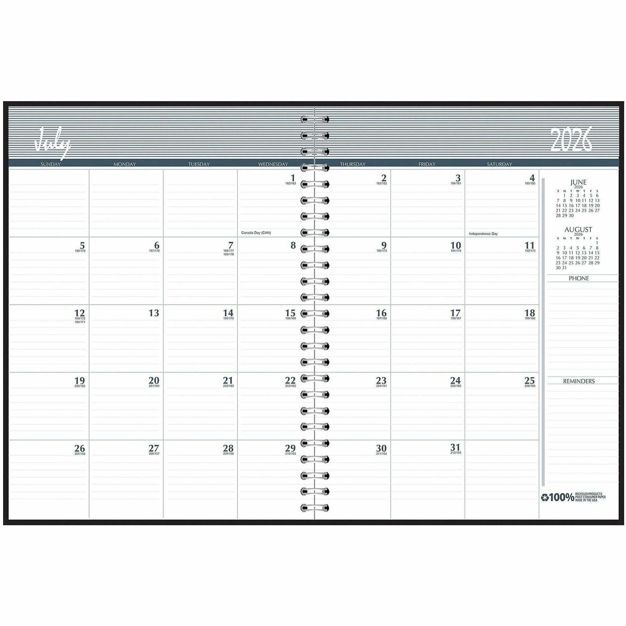 14-Month Recycled Ruled Monthly Planner, 11 x 8.5, Black Cover, 14-Month (July to Aug): 2023 to 2024