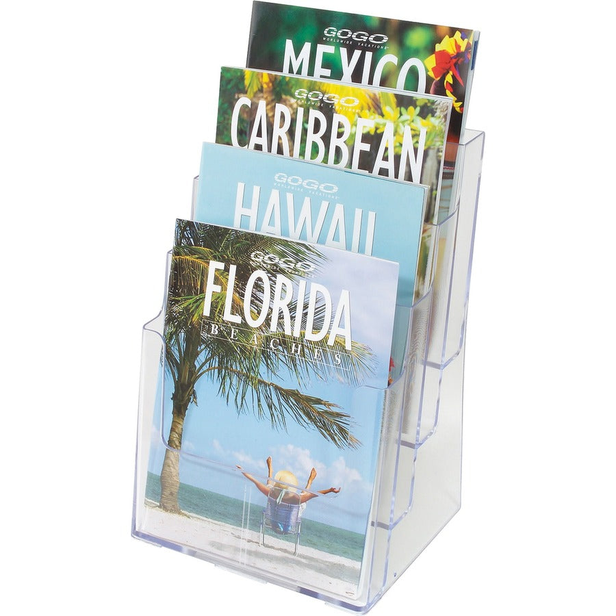 4-Compartment DocuHolder, Magazine Size, 9.38w x 7d x 13.63h, Clear, Ships in 4-6 Business Days