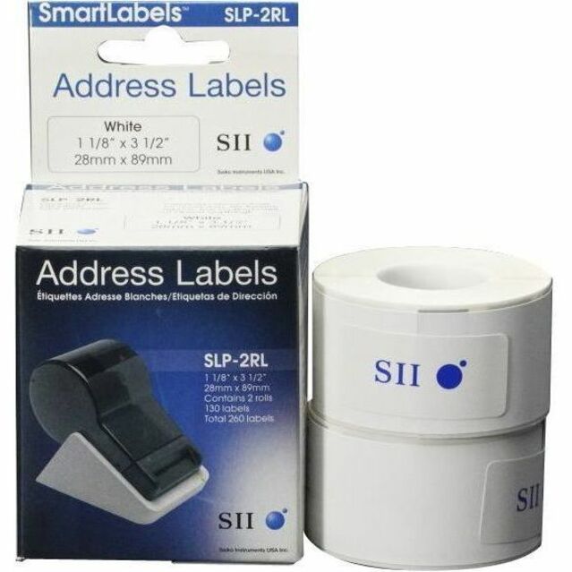 SLP-2RL Self-Adhesive Address Labels, 1.12" x 3.5", White, 130 Labels/Roll, 2 Rolls/Box