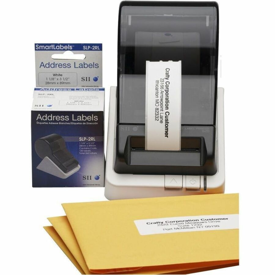 SLP-2RL Self-Adhesive Address Labels, 1.12" x 3.5", White, 130 Labels/Roll, 2 Rolls/Box