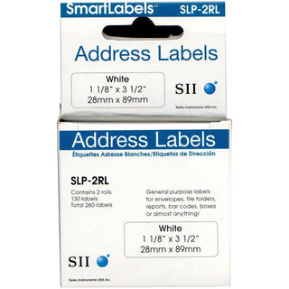 SLP-2RL Self-Adhesive Address Labels, 1.12" x 3.5", White, 130 Labels/Roll, 2 Rolls/Box