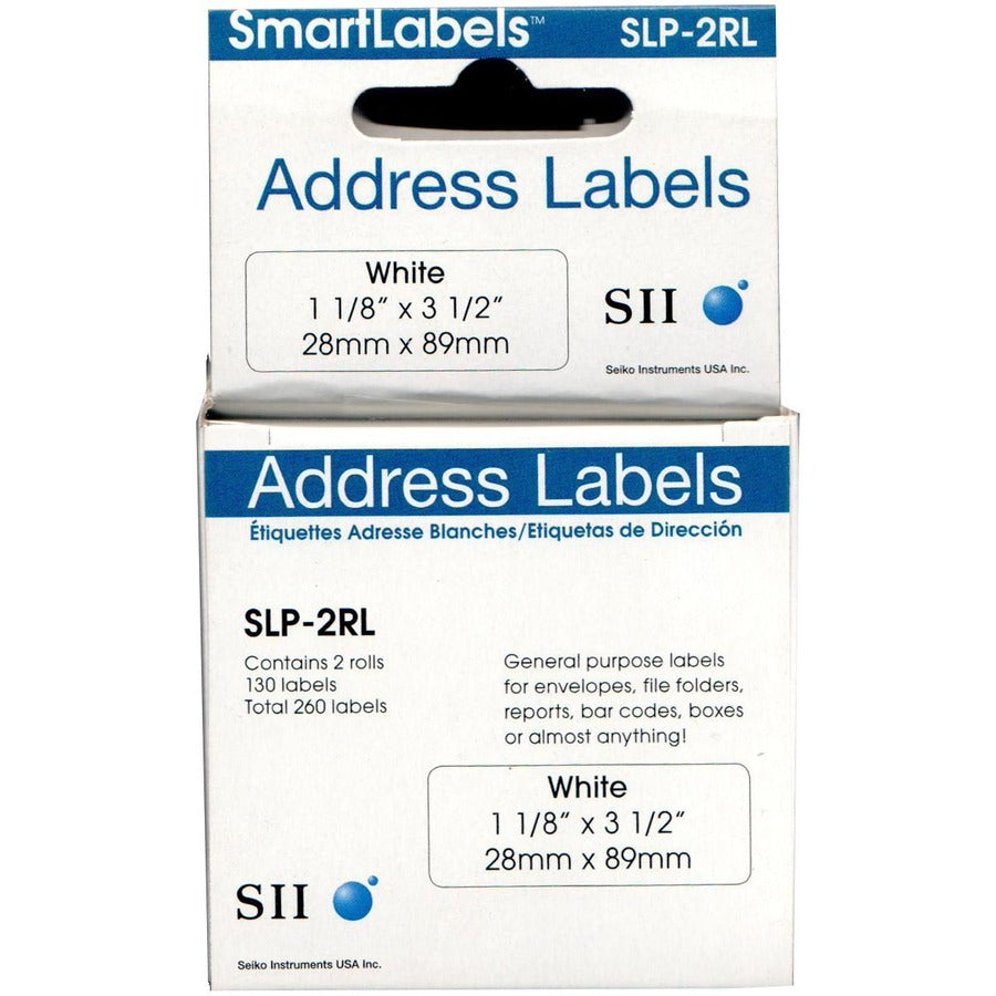 SLP-2RL Self-Adhesive Address Labels, 1.12" x 3.5", White, 130 Labels/Roll, 2 Rolls/Box