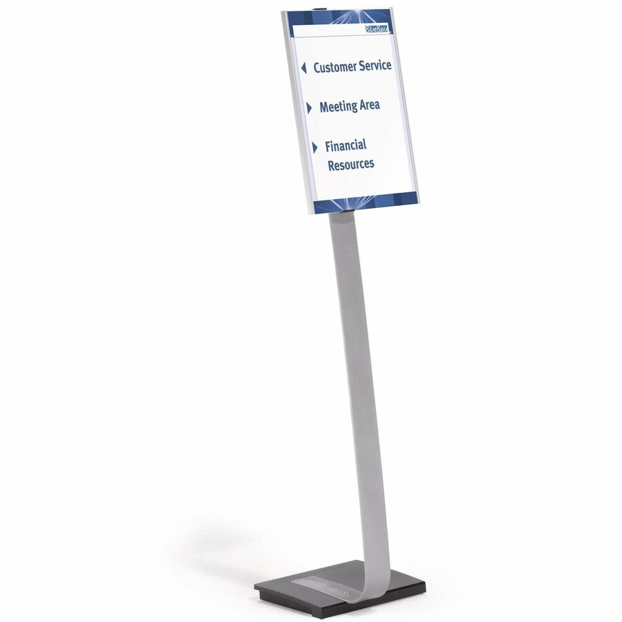 DURABLE INFO SIGN Tabloid Floor Stand - 11" x 17" Sign - 43" - 50" Height - Rectangular Shape - Acrylic, Stainless Steel - Updateable - Silver - 1 Pack