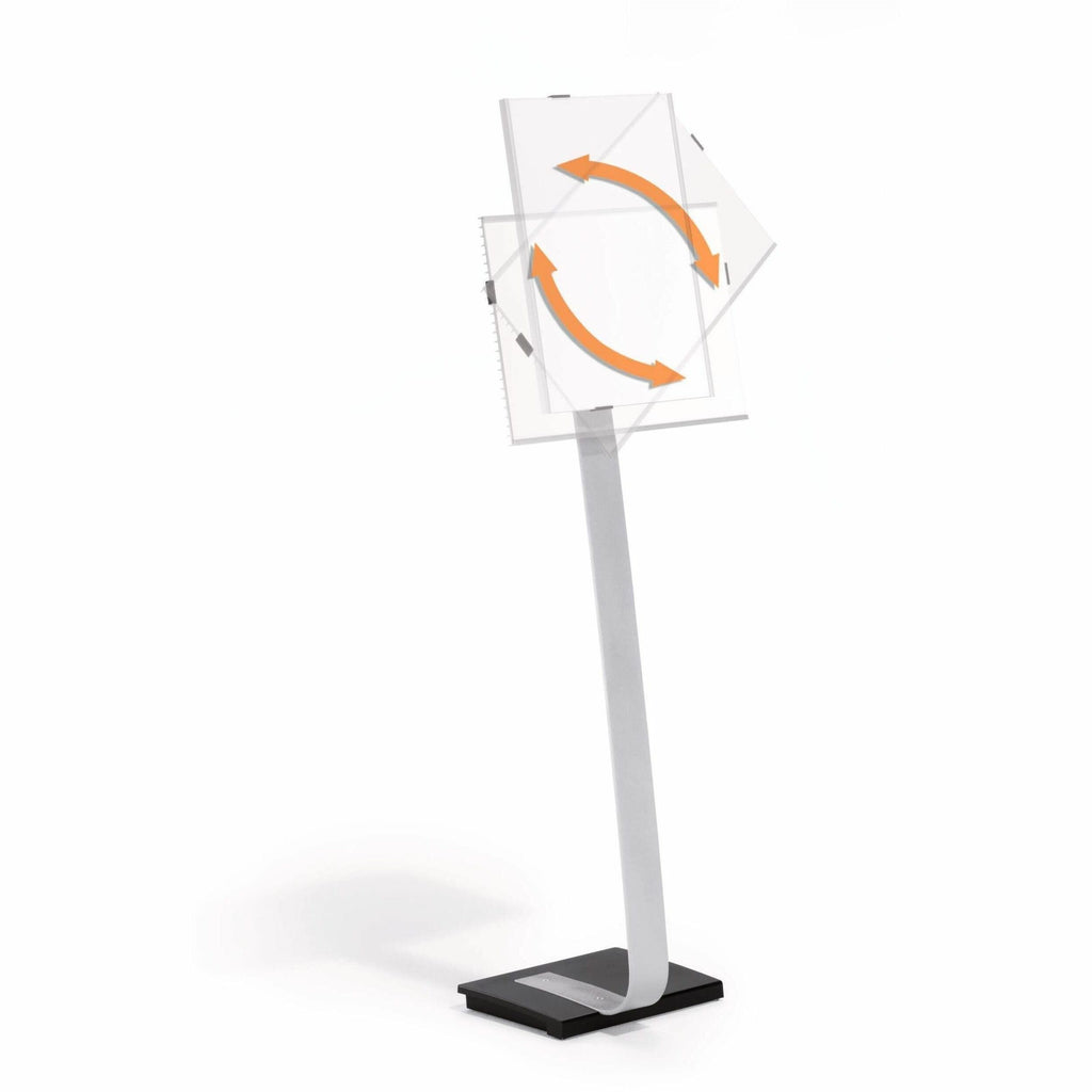 DURABLE INFO SIGN Tabloid Floor Stand - 11" x 17" Sign - 43" - 50" Height - Rectangular Shape - Acrylic, Stainless Steel - Updateable - Silver - 1 Pack
