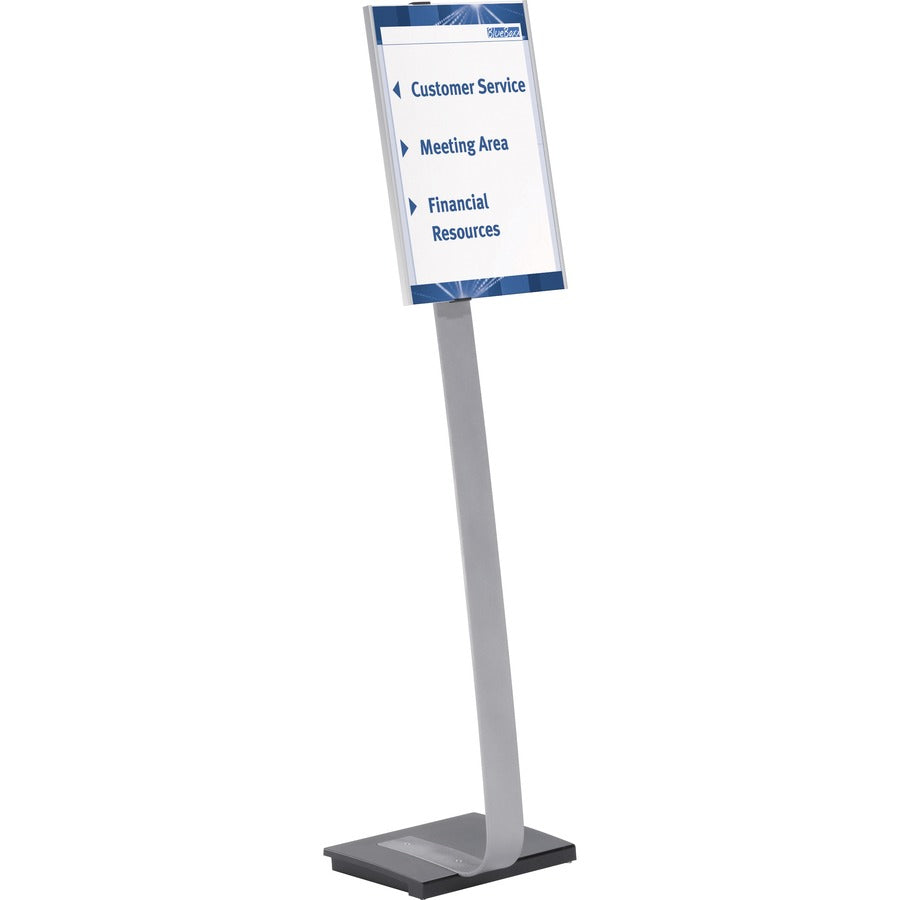 DURABLE INFO SIGN Tabloid Floor Stand - 11" x 17" Sign - 43" - 50" Height - Rectangular Shape - Acrylic, Stainless Steel - Updateable - Silver - 1 Pack - 