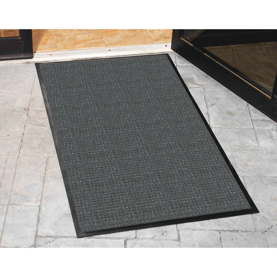 Genuine Joe WaterGuard Indoor/Outdoor Mat - Carpeted Floor, Hard Floor, Indoor, Outdoor - 72" Length x 48" Width - Rubber, Polypropylene - Charcoal Gray - 1Each - 